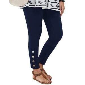 Summer Solid Casual Accent Button Leggings in Blue, Size 3XL​​